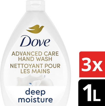Dove Advanced Care Deep Moisture Hand Wash for soft, smooth skin Bottle Refill nourishes skin 10 layers deep 1 L (Pack Of 3) Dove