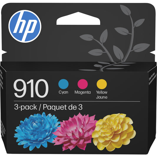 Original HP 910 Cyan, Magenta, Yellow Ink Cartridges (3-Pack) | Works with HP OfficeJet 8018, 8022; HP OfficeJet Pro 8020, 8025, 8035| Eligible for Instant Ink | 3YN97AN