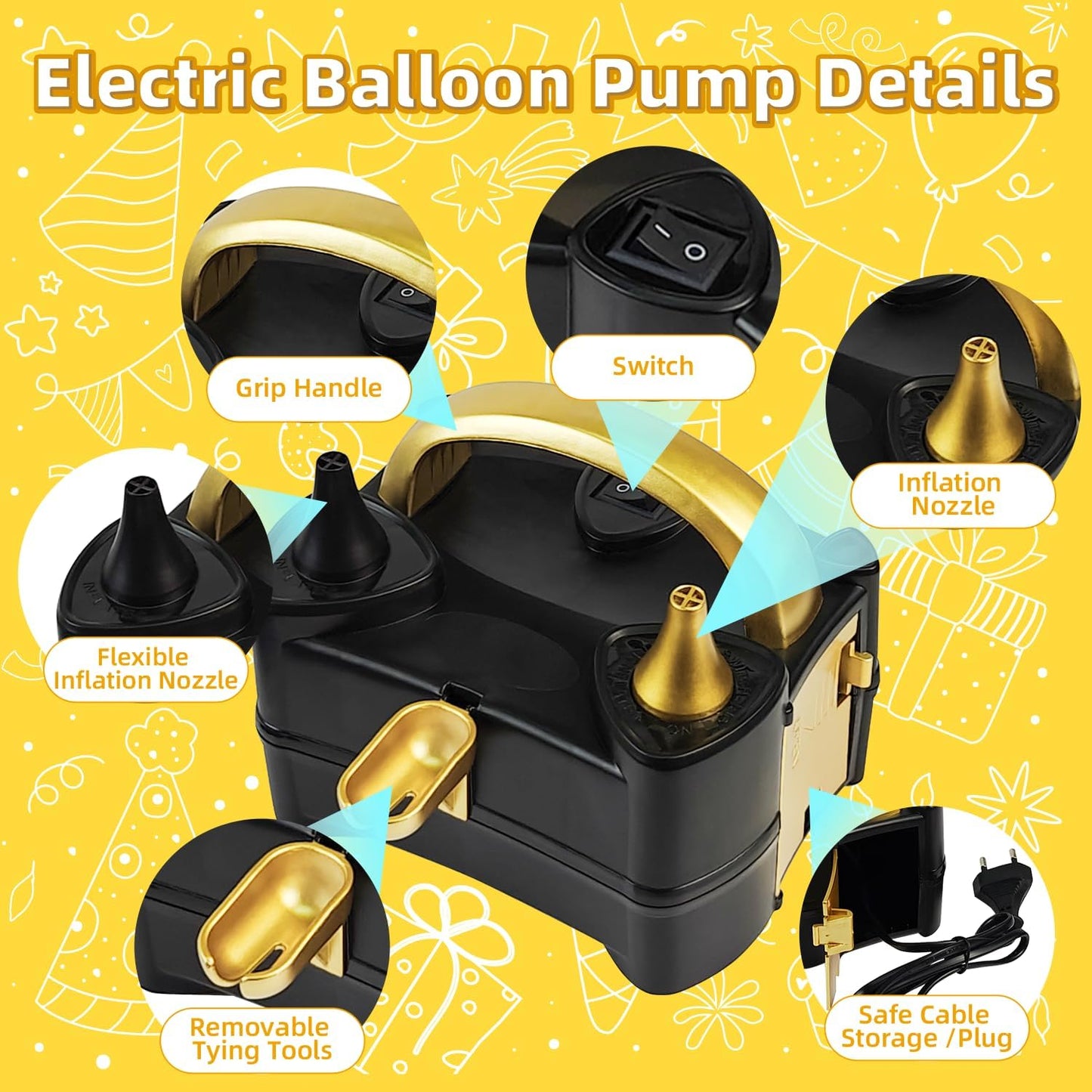 Bezente Balloon Pump Electric, Portable Balloon Inflator Pump Electric Air Pump for Balloons Dual Nozzle Electric Balloon Pump for Birthday Wedding Graduation Party Decorations - Available at All In One Marketplace Canada