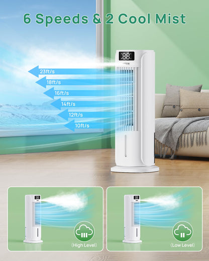 Portable Air Conditioner, 800ML Water Tank, 6 Speeds & 2 Cool Mist, 3 IN 1 Air Cooler, 90° Auto Oscillation, 12H Timer, 5M Remote Control, Quiet Cooling Tower Fan Air Conditioner for Room Office - Available at All In One Marketplace Canada
