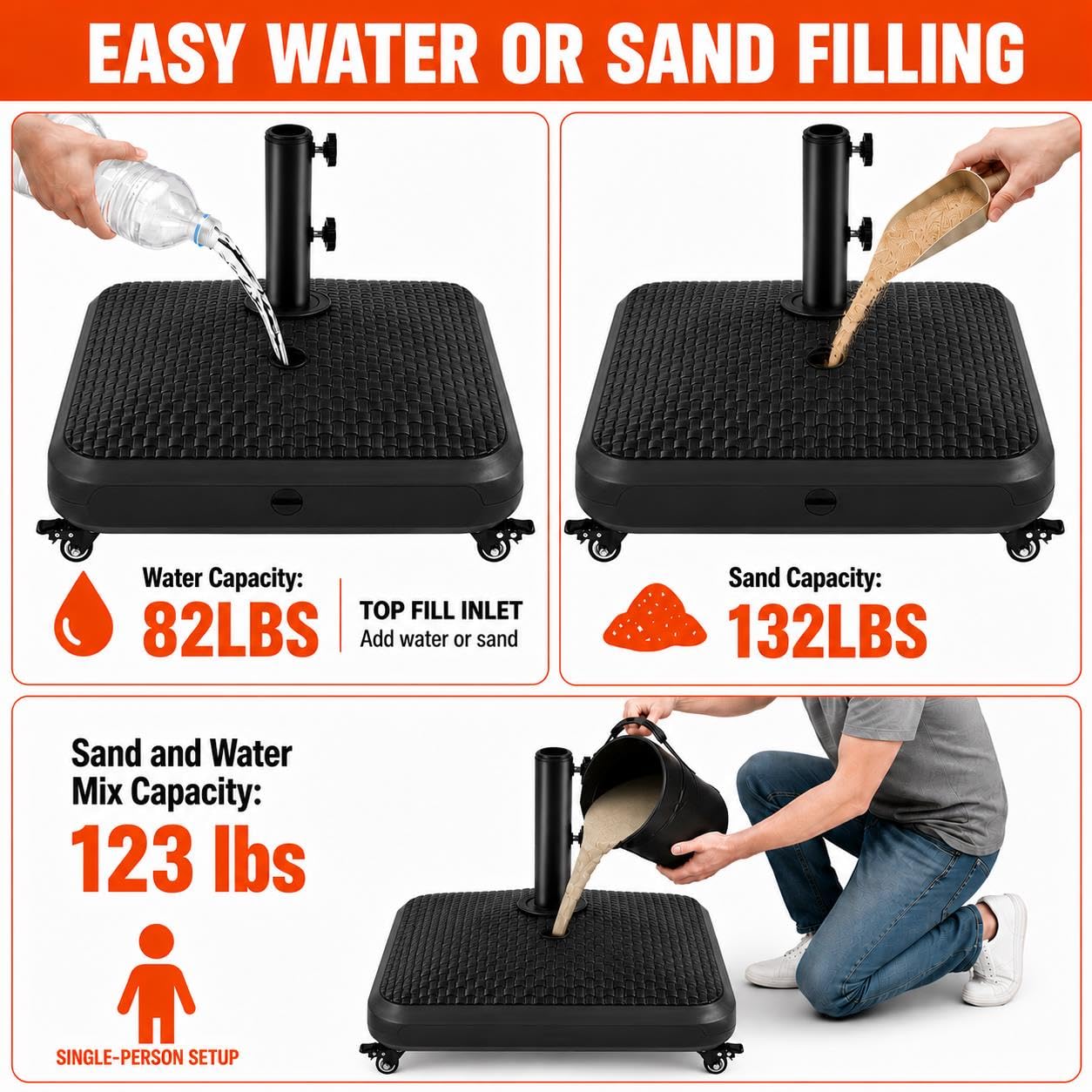 Yaheetech Fillable Mobile Umbrella Base, 4 Wheels, 123lb Capacity, Black 🍁 All In One Marketplace Canada