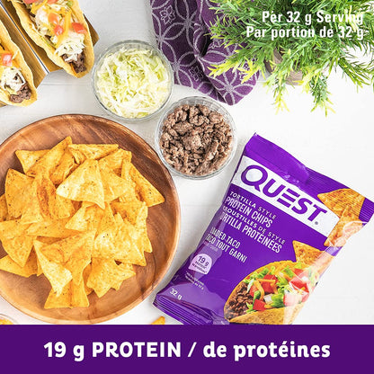 Quest Nutrition Tortilla Style Protein Chips, Loaded Taco, High Protein, Baked, Not Fried, Gluten Free, 1g Sugar, 5g Carbs, 8ct