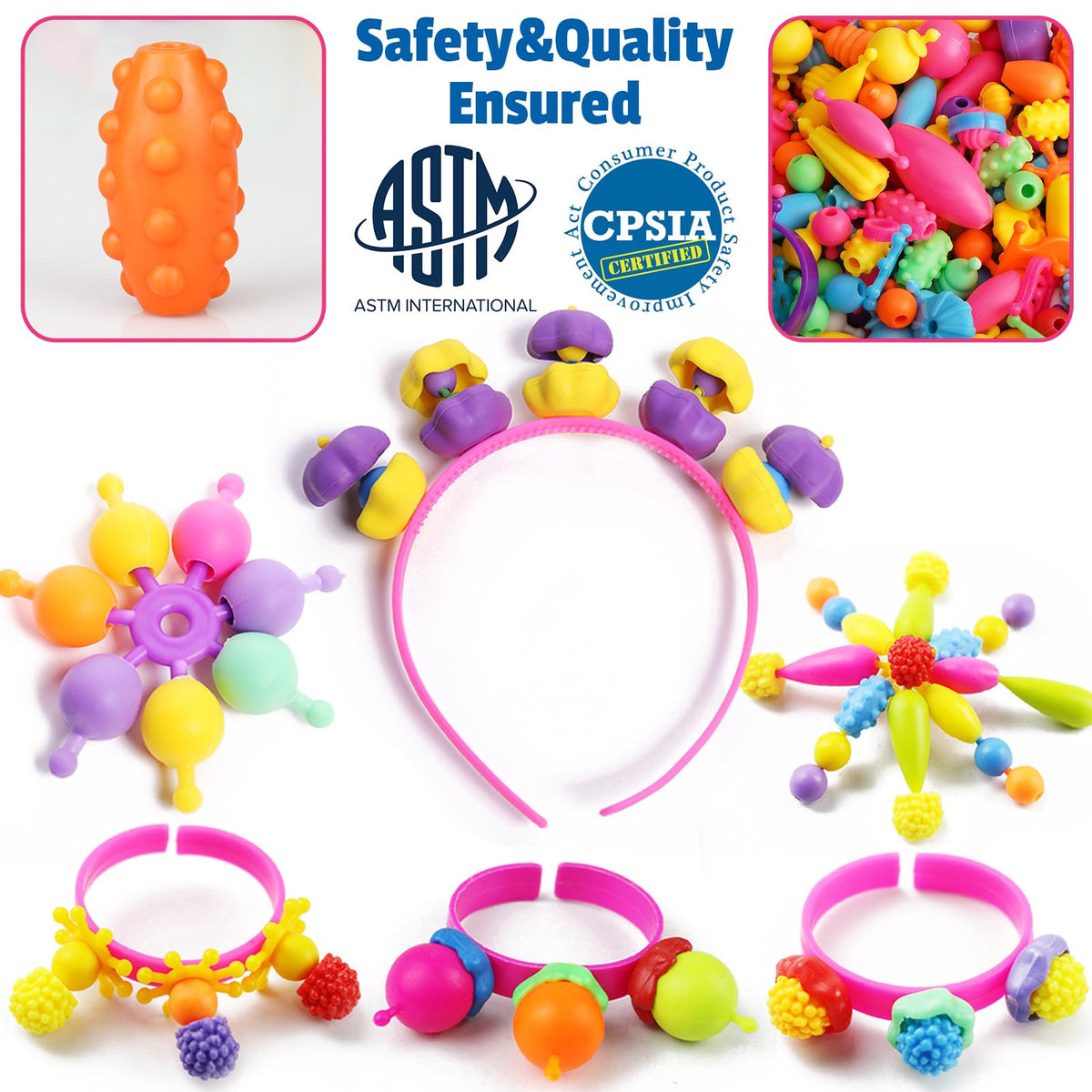 FunzBo Snap Pop Beads for Girls Toys Kids Jewelry Making Kit Pop-Bead Art and Craft Kits DIY Bracelets Necklace Hairband and Rings Toy for Age 3 4 5 6 7 8 Year Old Girl Christmas Gifts (Large) 🍁 All In One Marketplace Canada