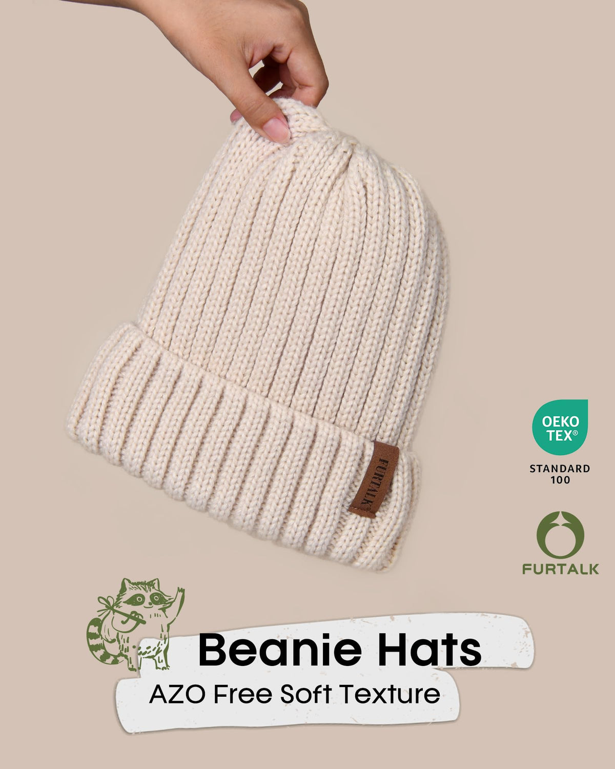 FURTALK Knit Beanie Hats for Women Men Double Layer Fleece Lined Chunky Winter Hat Beige 🍁 All In One Marketplace Canada