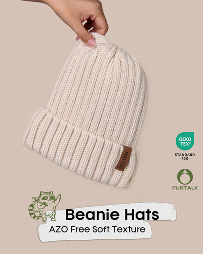 FURTALK Knit Beanie Hats for Women Men Double Layer Fleece Lined Chunky Winter Hat Beige 🍁 All In One Marketplace Canada
