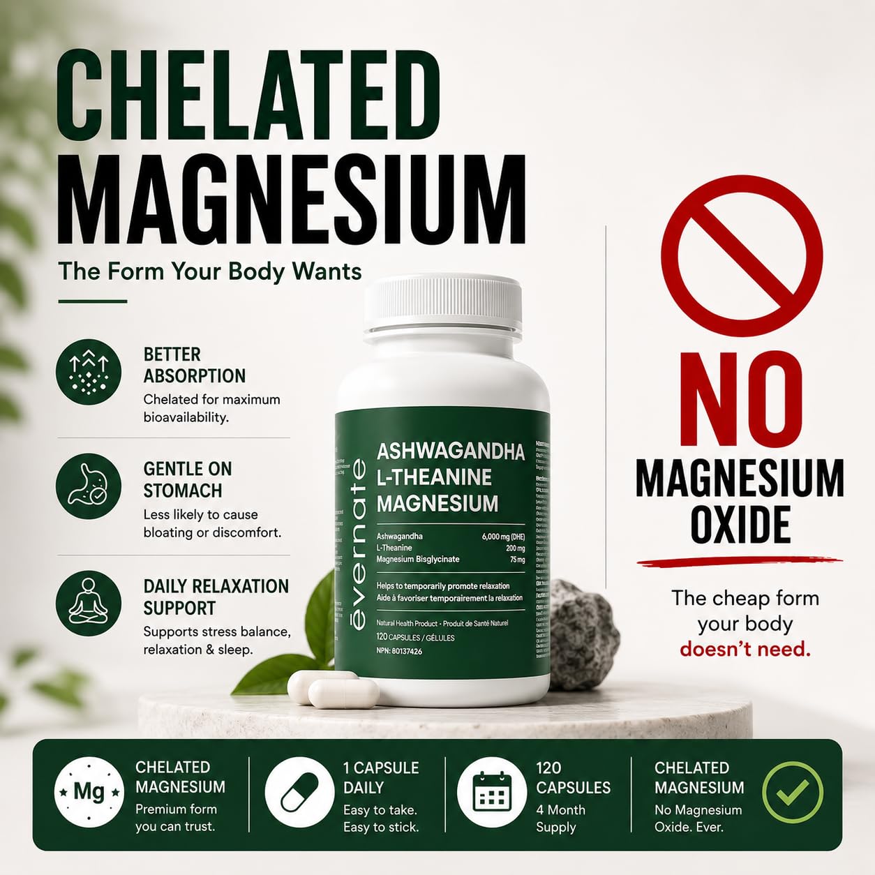 ALL-IN-ONE Ashwagandha 6000mg with L-Theanine 200mg & Magnesium Bisglycinate Chelated – Stress, Sleep, Mood, Calm & Relaxation Support – Non-GMO Vegan – 120 Capsules, 4 Month Supply – 1 Capsule Daily – Made in Canada - Available at All In One Marketplace Canada