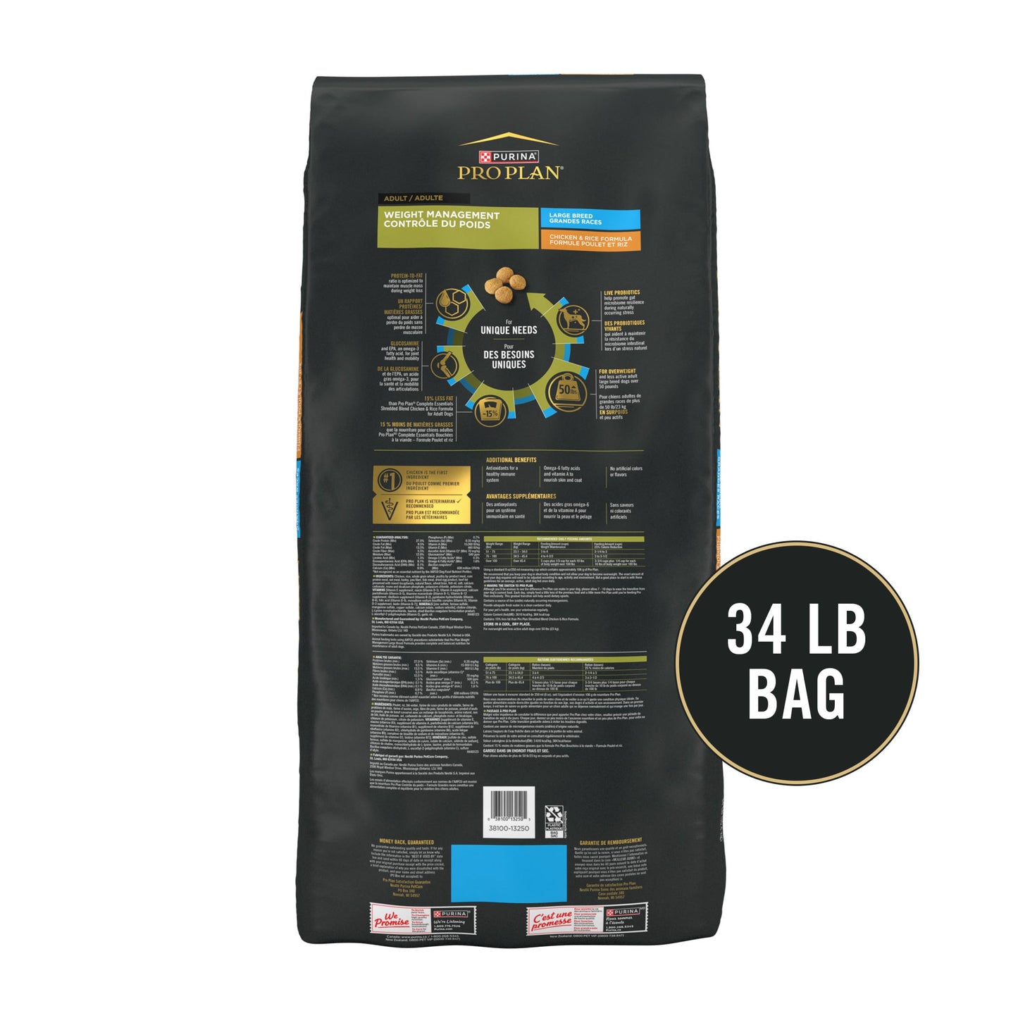 Purina Pro Plan FOCUS Adult Weight Management Large Breed Formula Adult Dry Food - (1) 34 lb. Bag - Available at All In One Marketplace Canada