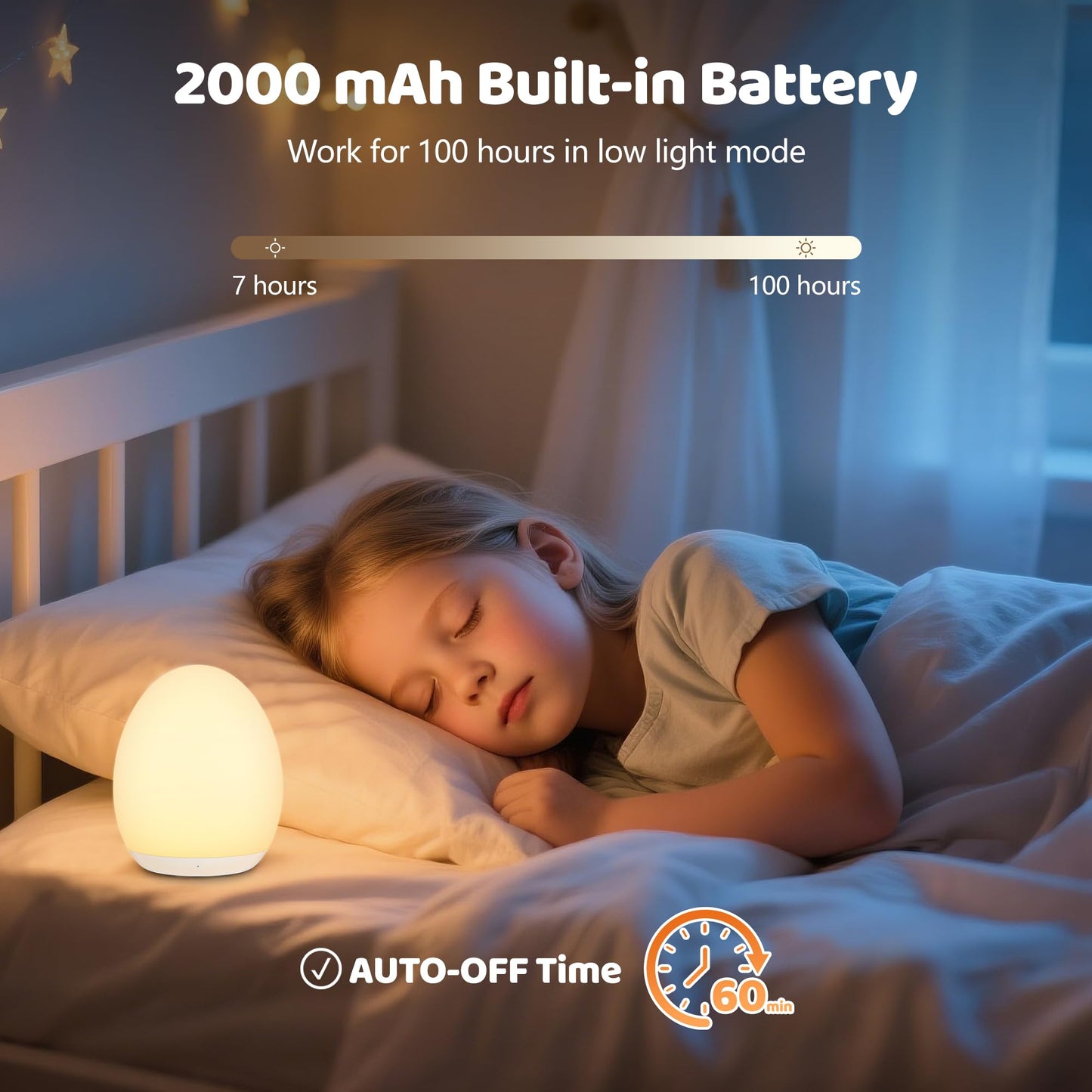 Night Lights for Kids, MediAcous Baby Night Light with 7 Colors Changing & Dimming Function, Rechargeable Kids Night Light with 1 Hour Timer & Touch Control, Up to 100H