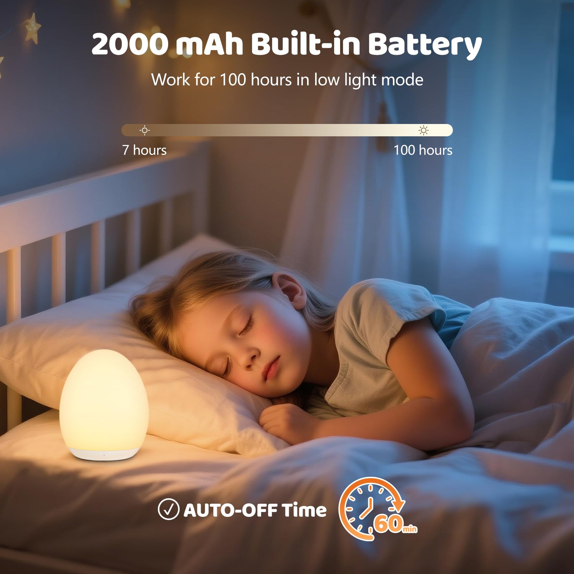 Night Lights for Kids, MediAcous Baby Night Light with 7 Colors Changing & Dimming Function, Rechargeable Kids Night Light with 1 Hour Timer & Touch Control, Up to 100H