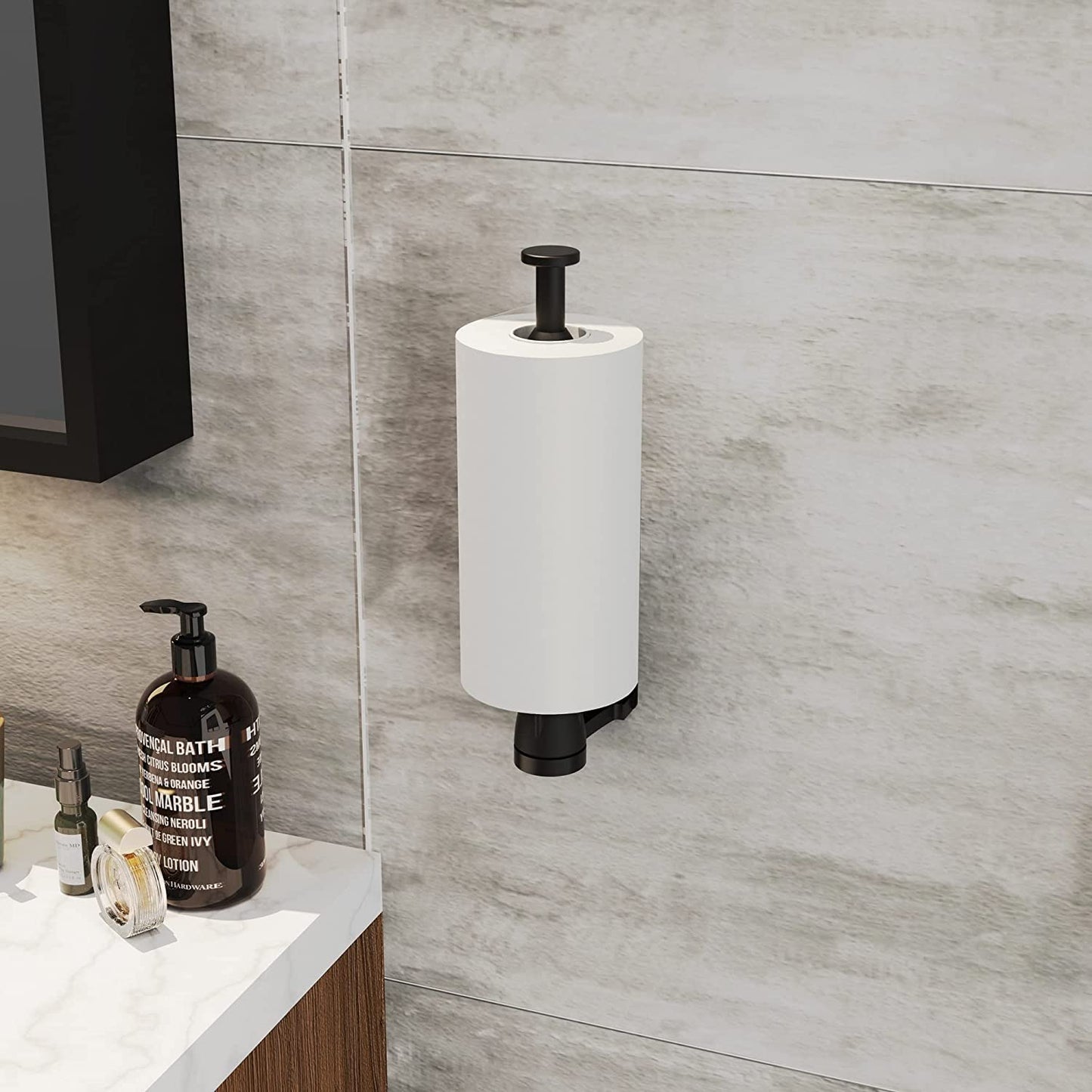 VEHHE Paper Towel Holder Under Cabinet with Ratchet System, Single Hand Operable Paper Towel Holder Wall Mount with Damping Effect, Self-Adhesive Papers Towels Holders or Drilled for Kitchen (Black) - Available at All In One Marketplace Canada