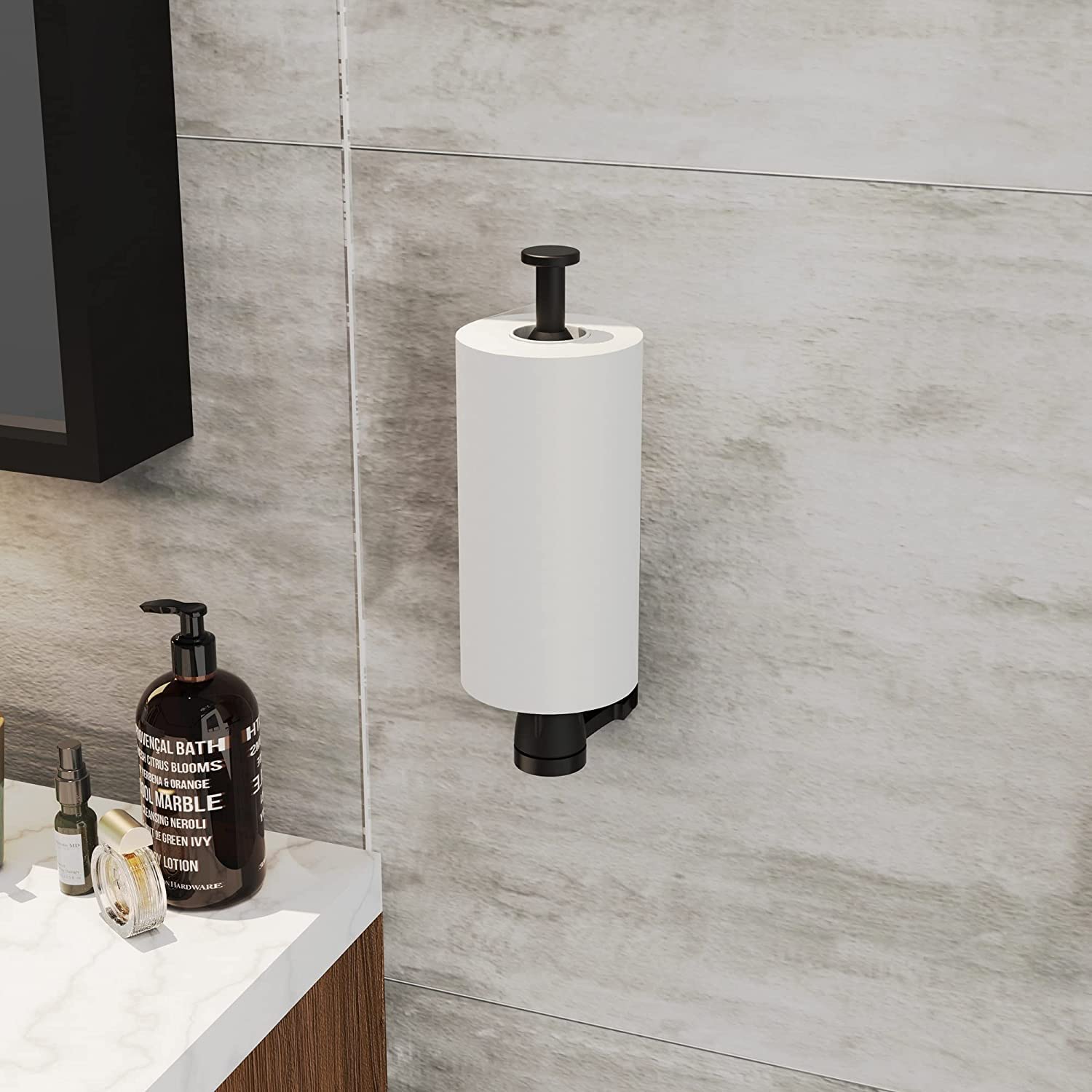 VEHHE Paper Towel Holder Under Cabinet with Ratchet System, Single Hand Operable Paper Towel Holder Wall Mount with Damping Effect, Self-Adhesive Papers Towels Holders or Drilled for Kitchen (Black) - Available at All In One Marketplace Canada