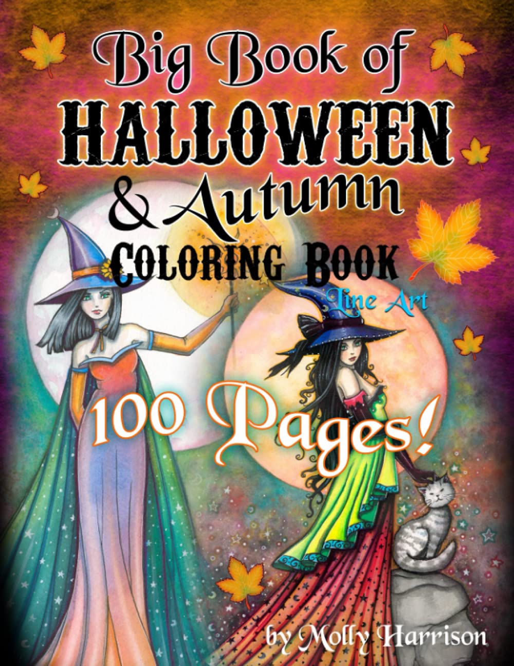 Grand livre de coloriage d'Halloween et d'automne par Molly Harrison : 100 pages d'illustrations sur le thème d'Halloween et de l'automne à colorier !