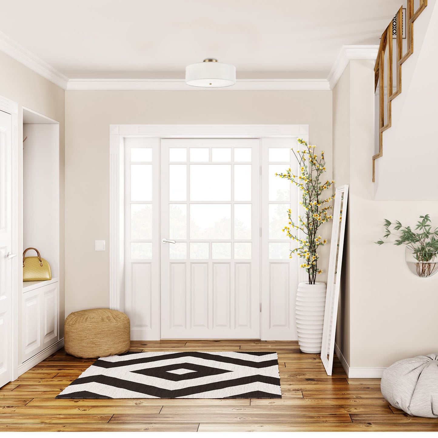 Globe Electric 60998 Kyle 2-Light Flush Mount Ceiling Light, Matte Brass, White Linen Shade Globe Electric
