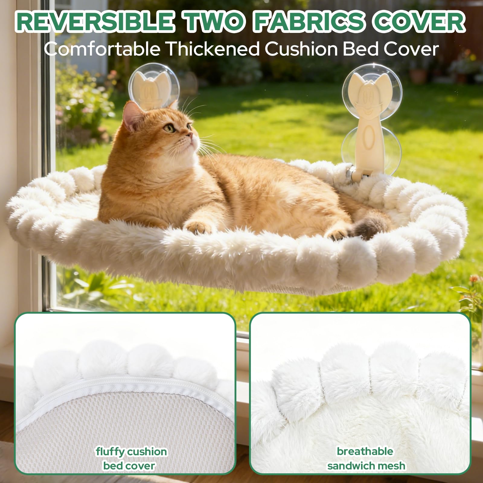 Ceecysaa Cat Window Perch, Cat Hammock Cordless Window Bed with Easy Assembly Strong Metal Frame and Removable Soft Cover, 4 Strong Suction Cups Soft Cover Foldable Cats Shelf Seat for Indoor Cats - Available at All In One Marketplace Canada