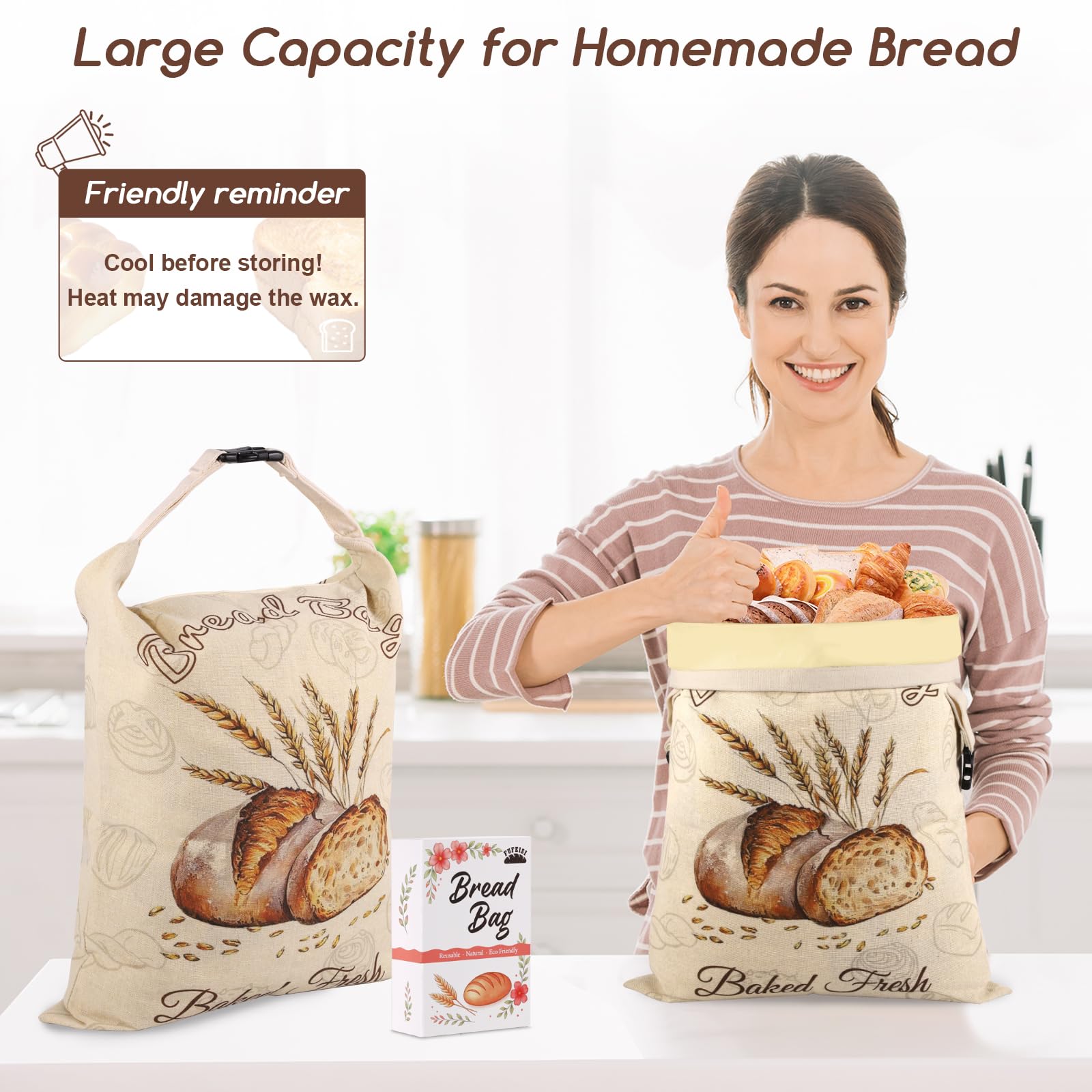Beeswax Bread Bags for Sourdough, 2 Pack Reusable Bread Bag for Storage XL 17x13 Inch, Large Linen Bags for Homemade Sourdough - Keep Fresh, Freezer Safe - Available at All In One Marketplace Canada
