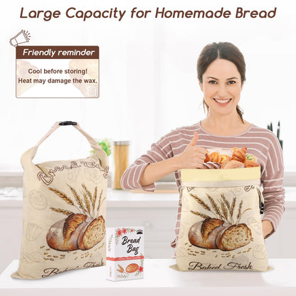 Beeswax Bread Bags for Sourdough, 2 Pack Reusable Bread Bag for Storage XL 17x13 Inch, Large Linen Bags for Homemade Sourdough - Keep Fresh, Freezer Safe - Available at All In One Marketplace Canada