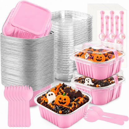 NPLUX Mini Cake Pans with Lids, 50 Pack Pink 5oz for Picnic Desserts 🍁 All In One Marketplace Canada