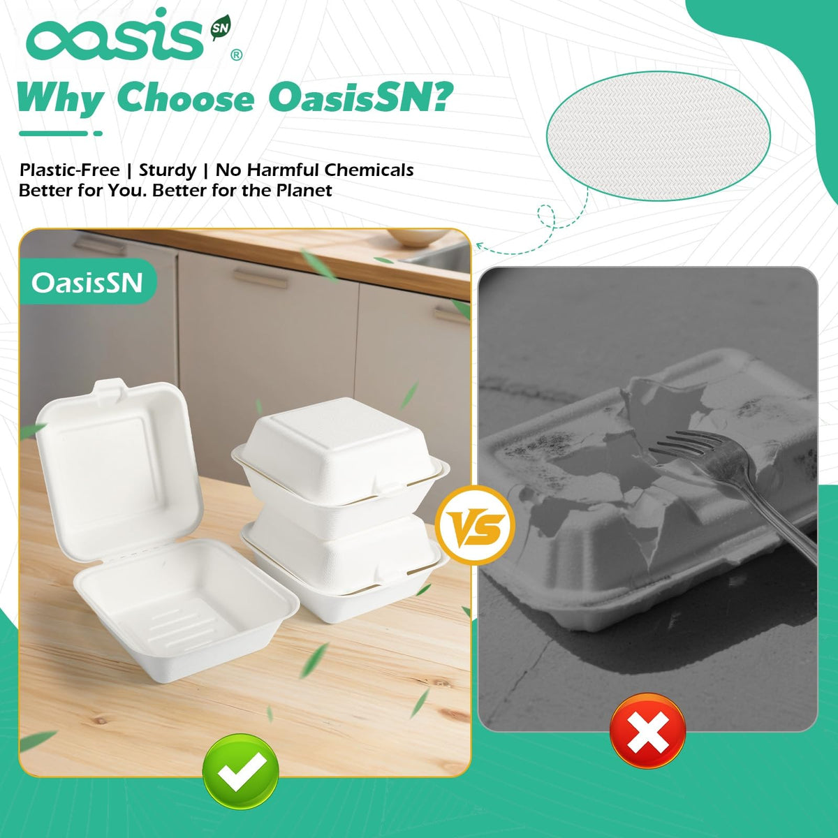 OasisSN [6x6, 128-Pack] Compostable Clamshell Take Out Food Containers, Biodegradable Bagasse Paper To-Go Boxes for Burgers, Sandwiches, Cake, Eco-Friendly, Microwave & Freezer Safe, White 🍁 All In One Marketplace Canada