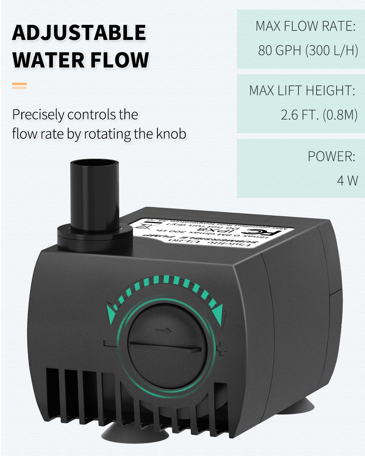 Pawfly Aquarium 80 GPH Submersible Water Pump 4 W Compact Quiet Pump with 2.6 ft. High Lift for Indoor Buckets Fish Tanks and Fountains up to 50 Gallons
