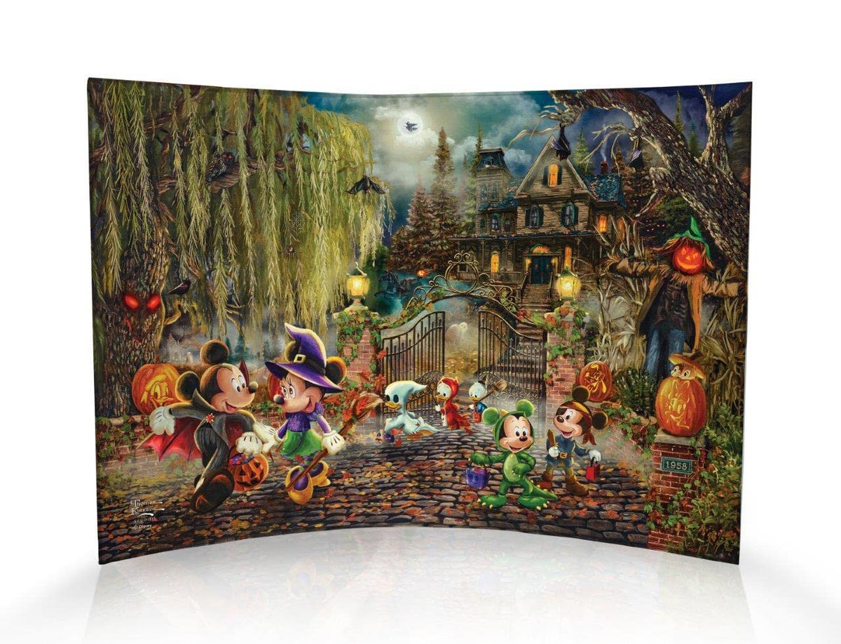 Disney – Mickey and Minnie Halloween Fun – Thomas Kinkade Studios - 10” x 7” Curved Acrylic Photo Print – Free Standing Décor – Officially Licensed Collectible