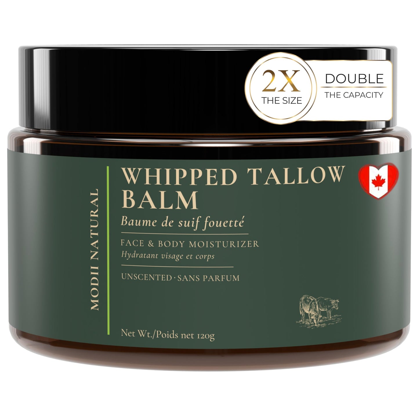 Whipped Beef Tallow Moisturizer - 100% Grass-Fed Tallow Face Balm with Honey, Jojoba Oil, Olive Oil & Sweet Almond Oil - Unscented - 120ml/4oz - Available at All In One Marketplace Canada