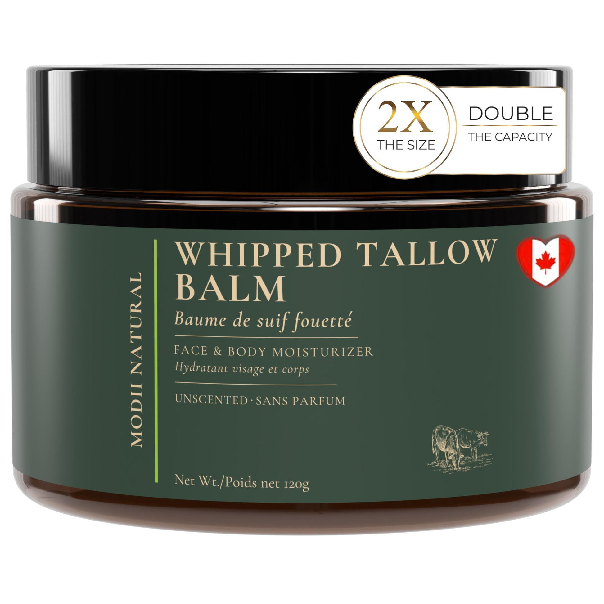 Whipped Beef Tallow Moisturizer - 100% Grass-Fed Tallow Face Balm with Honey, Jojoba Oil, Olive Oil & Sweet Almond Oil - Unscented - 120ml/4oz - Available at All In One Marketplace Canada