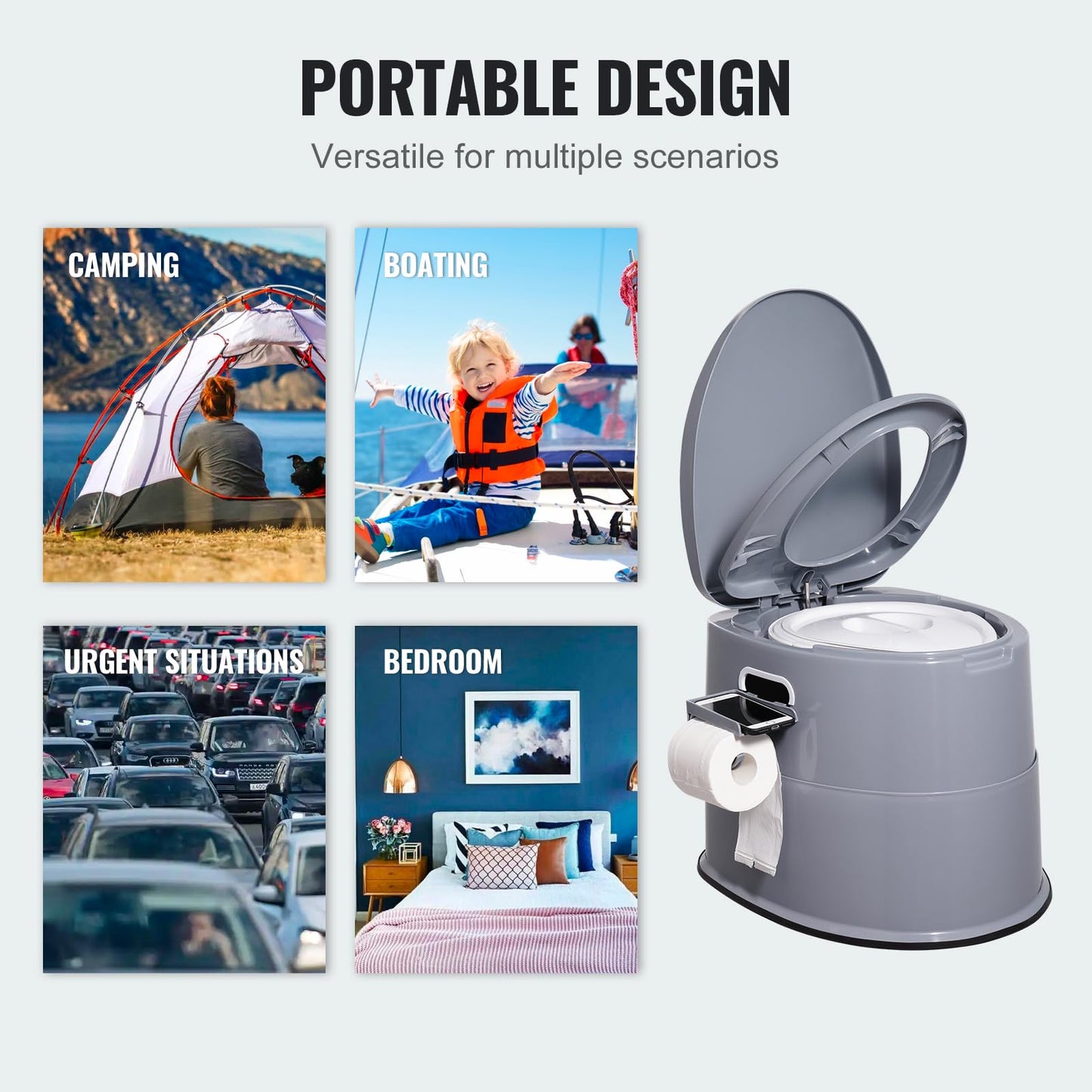 VEVOR Portable Toilet for Camping, Porta Potty with 1.3 Gal Detachable Inner Bucket & Removable Paper Holder, Commode with Dual Lids, Travel Toilet for Adults Kids Outdoor Camping Car Long Road Trips VEVOR
