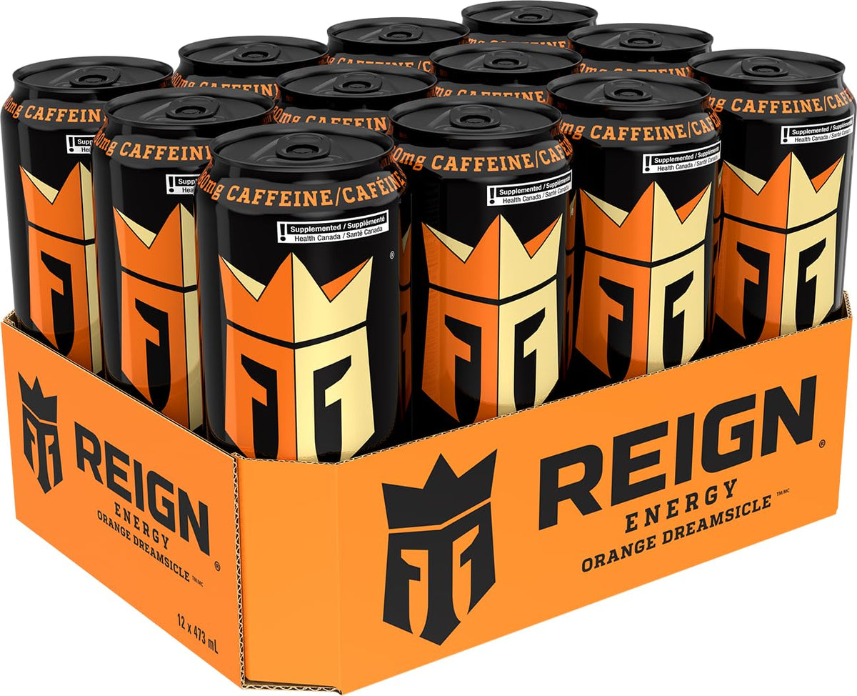 Reign Energy, Orange Dreamsicle, 473mL Cans, Pack of 12