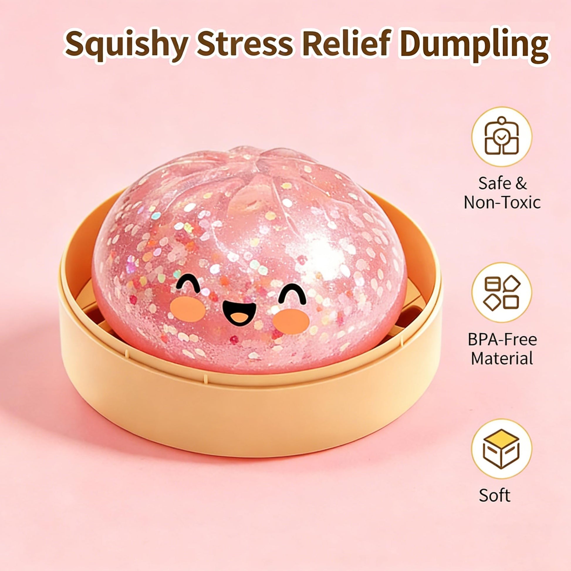 Giant Glitter Dumpling Squishy, Colorful Mystery Stress Dumplings, Cute Soft Calming Unbreakable Figurine Simulation Ball (Pink)