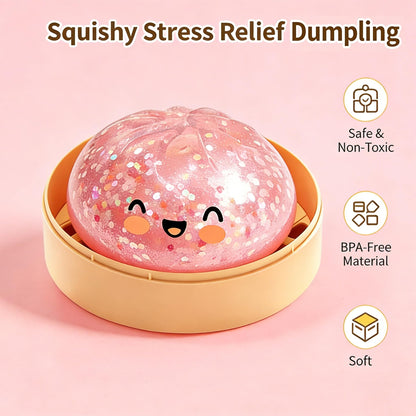 Giant Glitter Dumpling Squishy, Colorful Mystery Stress Dumplings, Cute Soft Calming Unbreakable Figurine Simulation Ball (Pink)