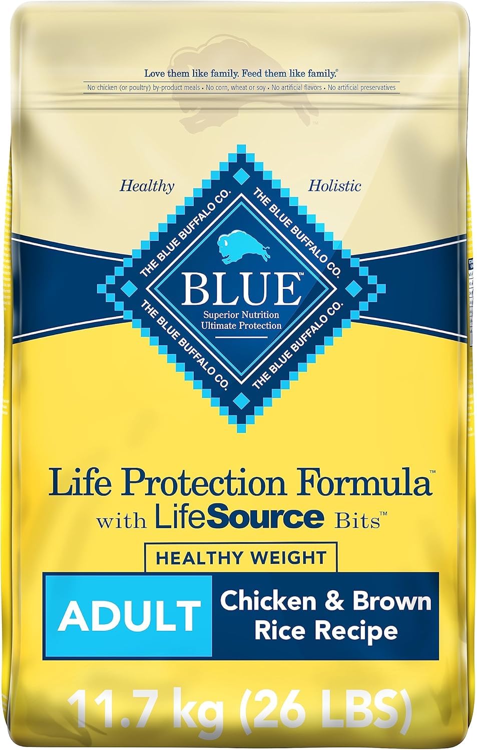 Blue Buffalo Life Protection Formula Healthy Weight Adult Dry Dog Food, Chicken & Brown Rice, Supports Immunity with Antioxidant-Rich LifeSource Bits, Promotes Lean Muscles, 11.7kg/26 lbs