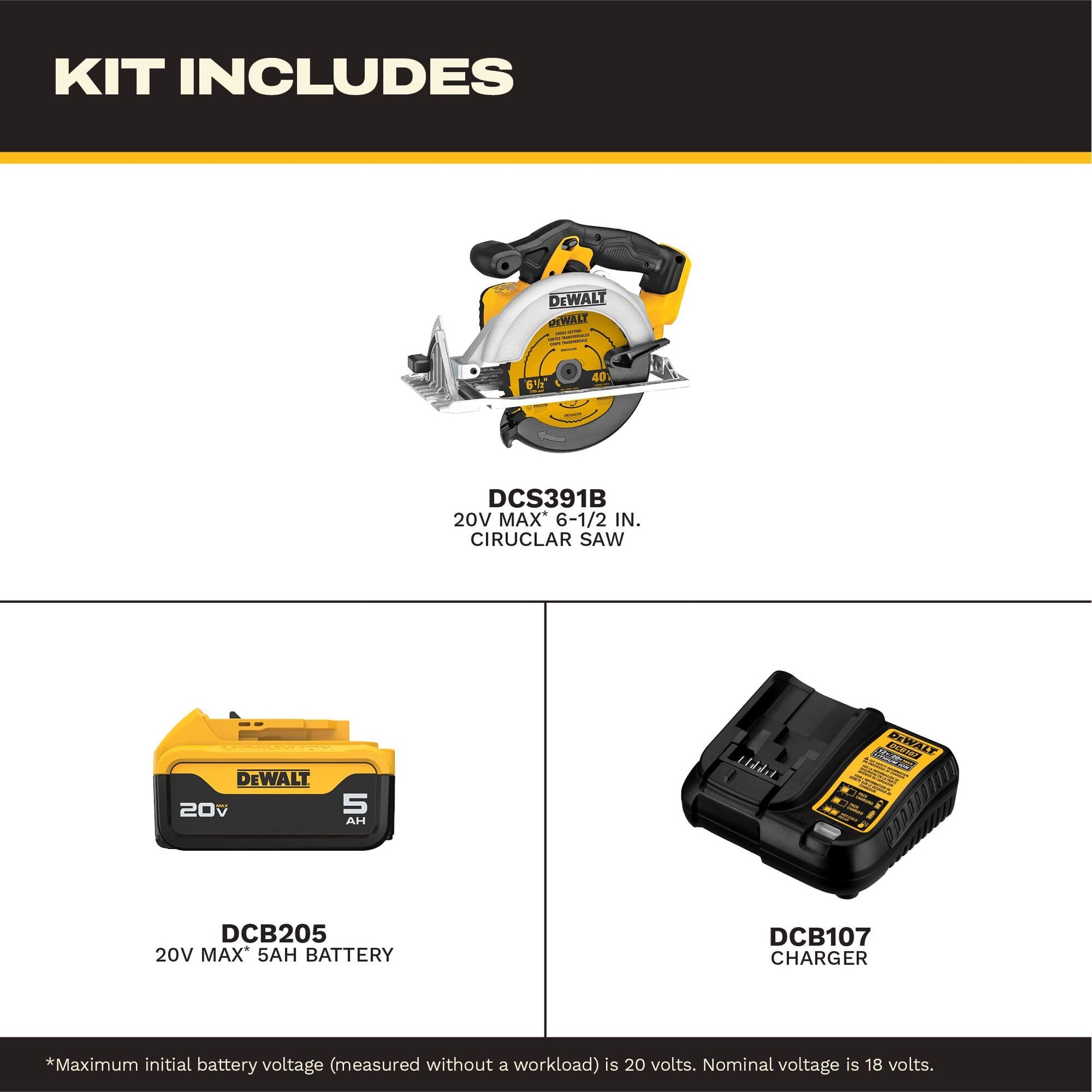 DEWALT 20V MAX* 6-1/2-Inch Circular Saw Kit, 5.0-Ah (DCS391P1) DEWALT