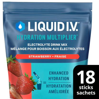 Liquid I.V. Hydration Multiplier Electrolyte Drink Mix - Enhanced Hydration Electrolyte Powder with Vitamins B3, B5, B6, B12 and C -18x On-the-go Sticks for Workout and Travel - Strawberry