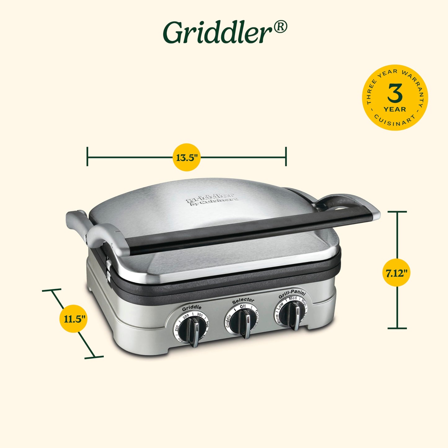 Cuisinart 5-in-1 Griddler with Reversible Nonstick Grill and Griddle Plates, Silver (CGR-4NEC) - Available at All In One Marketplace Canada