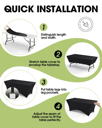Pureegg Spandex Tablecloth 6ft - 2 Pack, Fitted and Tight Table Cloth for Rectangular Table, Wrinkle-Free and Stretch Table Cover for Party, Wedding, and Banquet, Black, 72" L x 30" W x 30" H - Available at All In One Marketplace Canada