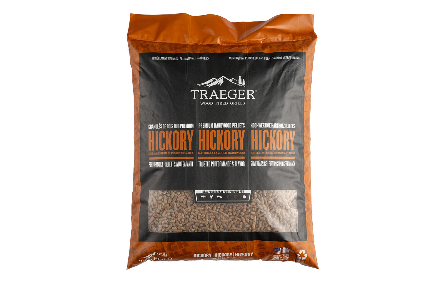 Traeger Grills Hickory 100% All-Natural Wood Pellets for Smokers and Pellet Grills. BBQ, Bake, Roast, and Grill, 20 lb. Bag