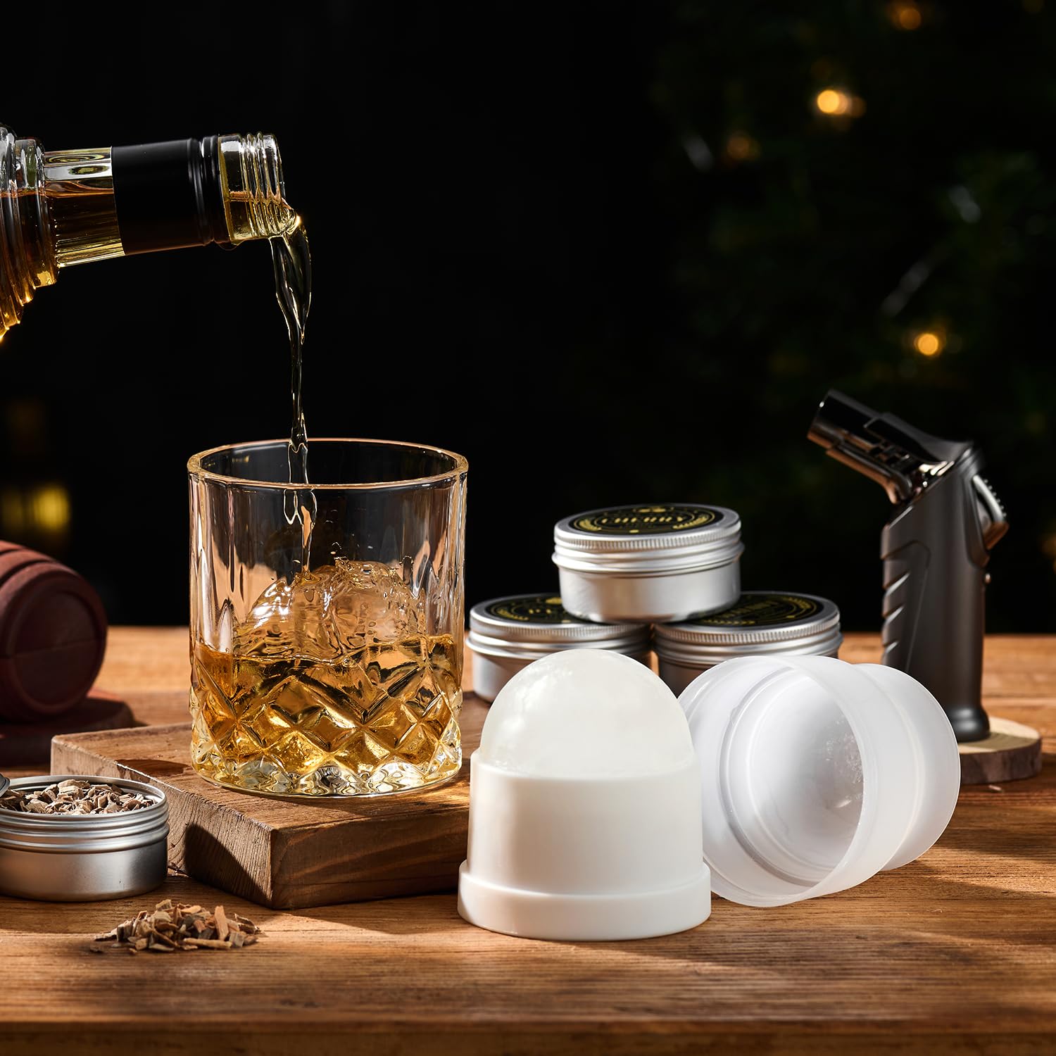 Whiskey Smoker Kit with Torch - 6 Flavors Wood Chips, 2 Glasses, 2 Ice Ball Molds - Cocktail Smoker Infuser Kit, Old Fashioned Drink Smoker Kit, Birthday Bourbon Whiskey Gifts for Men,Dad(NO Butane) - Available at All In One Marketplace Canada