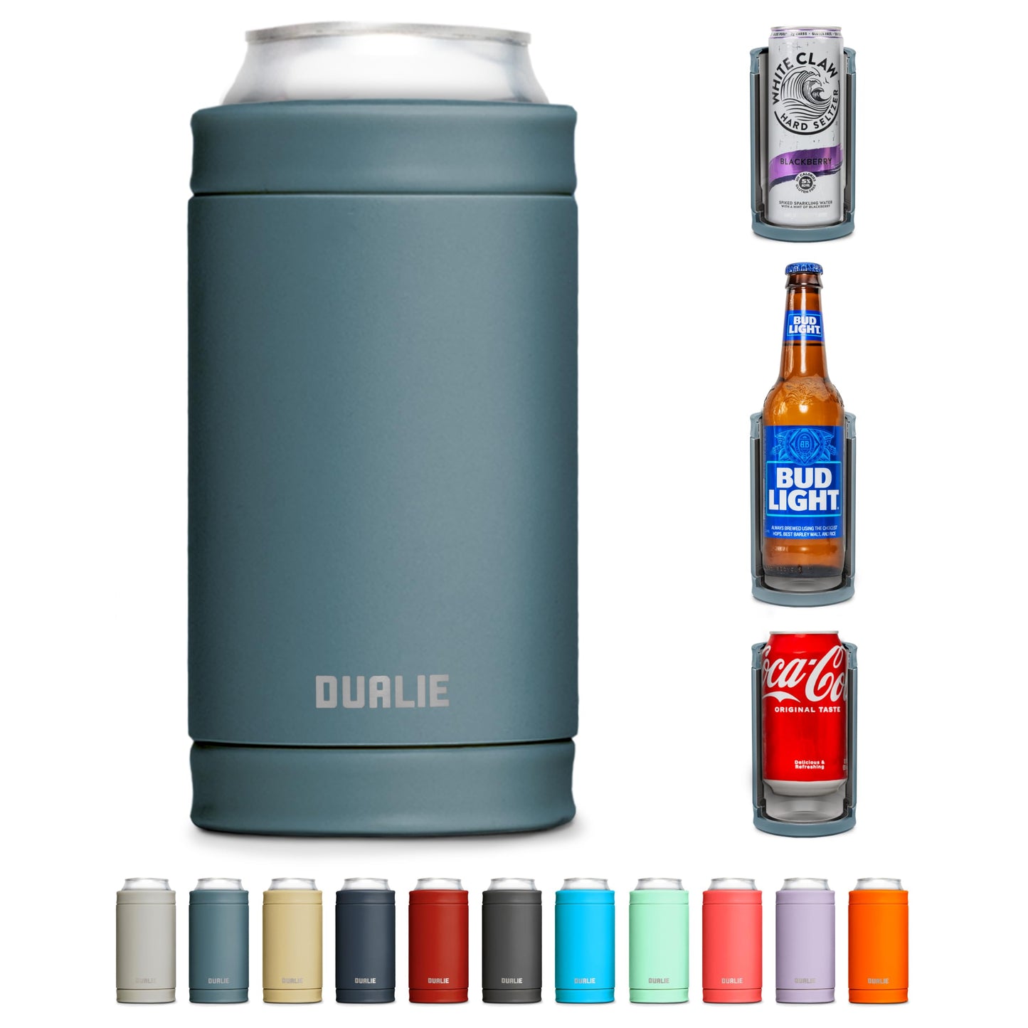 DUALIE 3 in 1 Insulated Can Cooler - Universal Size for 12 oz Cans, Slim Cans, and Bottles - 10+ Colors Available DUALIE