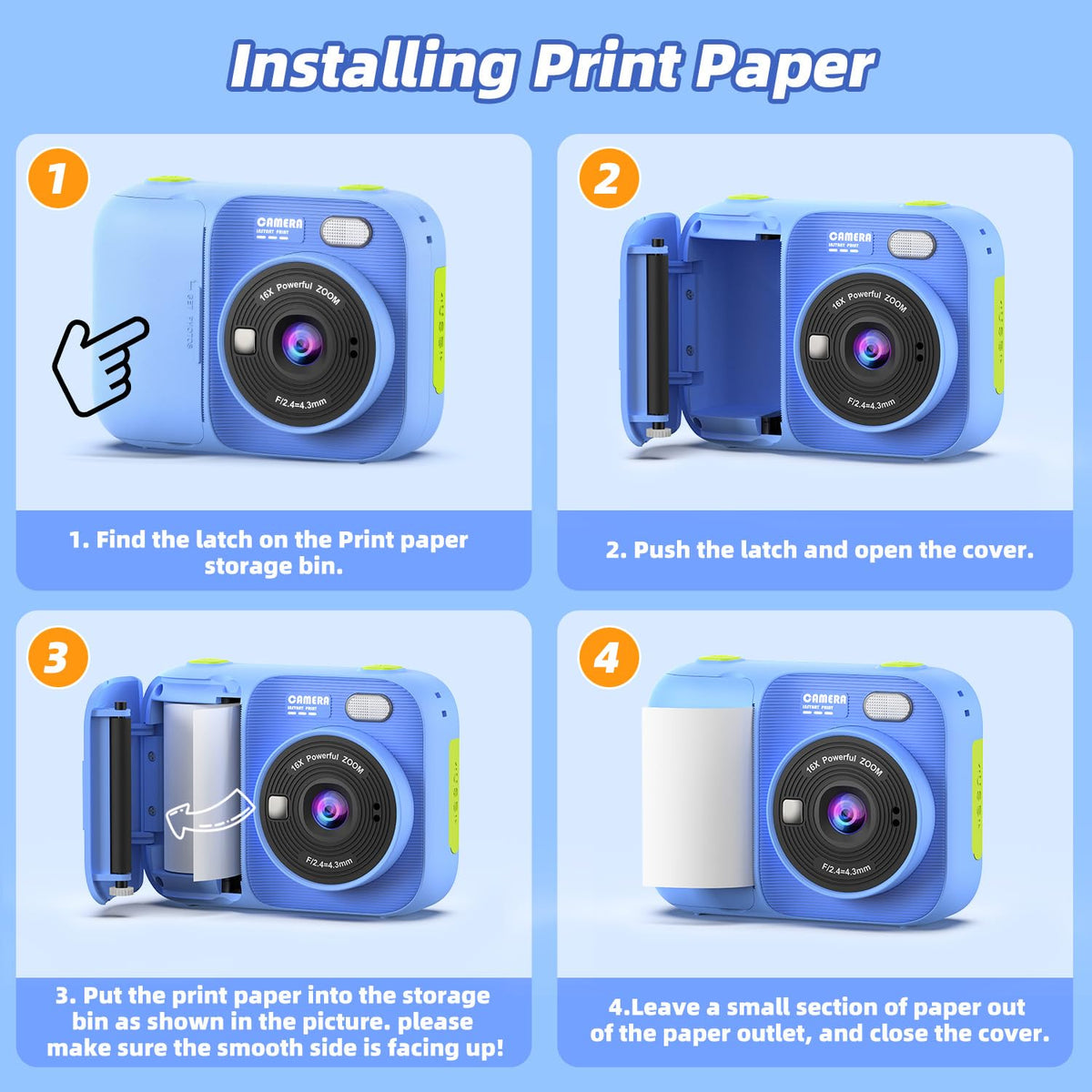 Kids Instant Print Camera with 5 Rolls Print Paper, 1080P HD Camera, Rechargeable Portable Toddler Selfie Camera, Christmas Birthday Gifts Toys for Boys Girls Age 3-12 🍁 All In One Marketplace Canada