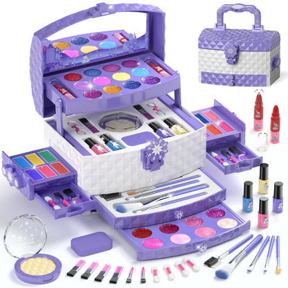 PERRYHOME Kids Makeup Set for Girl 56 Pcs Washable Real Cosmetic, Safe & Non-Toxic Frozen Toys Toddler Makeup Kit, Princess Dress up Game Christmas & Birthday Girl Gift for 3-12(Frozen Purple) 🍁 All In One Marketplace Canada