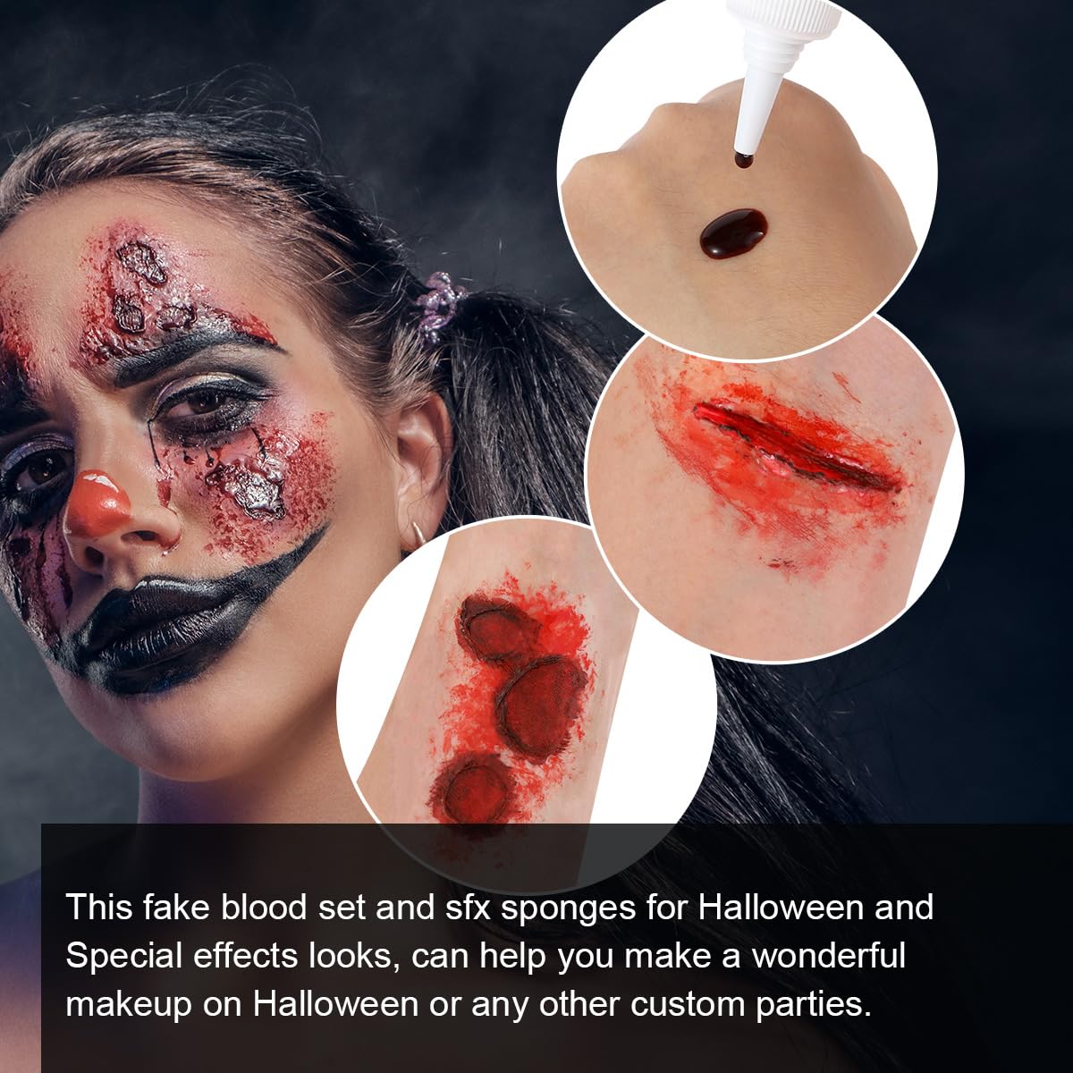 Bowitzki Halloween Makeup Kit Oil Based Face Body Paint Cream Makeup SFX Painting Clear Fake Stage Blood Brush Sponges Painting Special Effects FX Zombie Vampire Monster Scar Wound Christmas Party 🍁 All In One Marketplace Canada