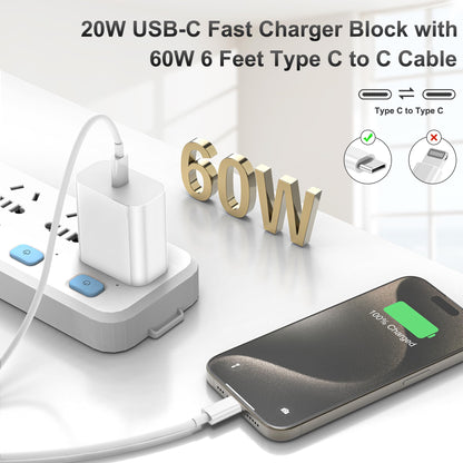 iPhone 17 16 15 Charger,3 Pack 20W USB-C Fast Wall Charger with 6ft USB C to USB C Cable for iPhone 17/16/16 Pro Max/16 Plus/15/15 Pro Max/15 Plus/iPad Air/iPad and More