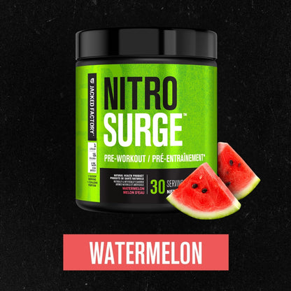 NITROSURGE Pre Workout Supplement - Endless Energy, Instant Strength Gains, Clear Focus, Intense Pumps - Nitric Oxide Booster & Preworkout Powder with Beta Alanine - 30 Servings, Watermelon