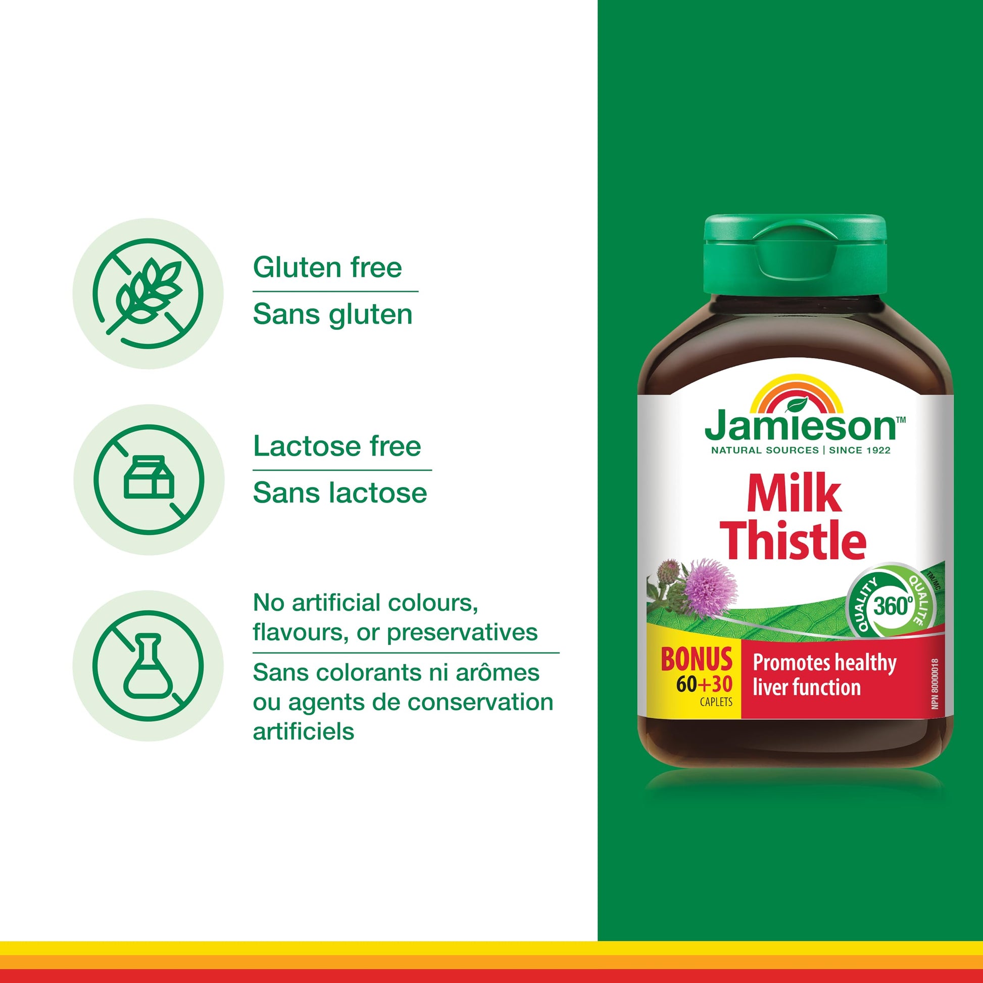 Jamieson Milk Thistle 150 mg, Supports Liver Function, Helps Relieve Digestive Disturbances. Non-GMO, Gluten-Free, 90 Vegetarian Caplets, Proudly Canadian - Available at All In One Marketplace Canada