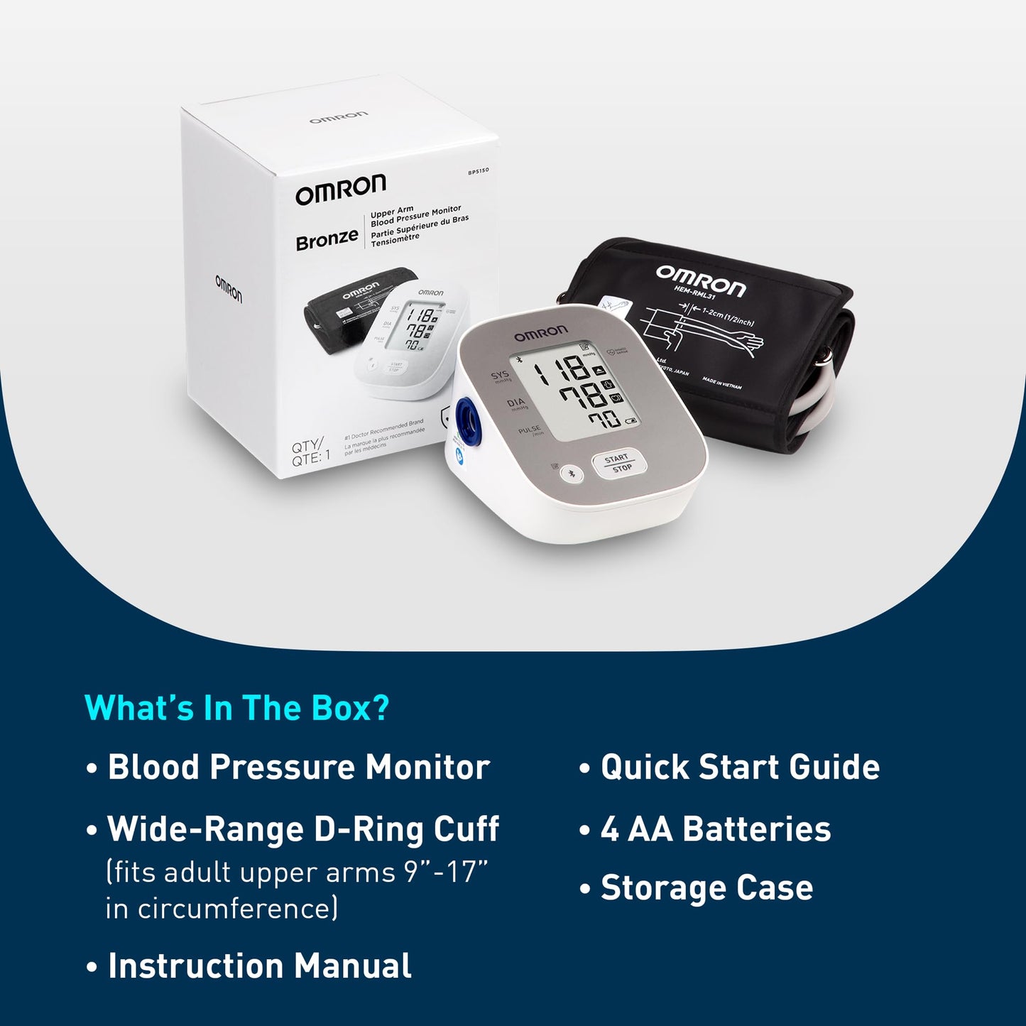 OMRON Bronze Upper Arm Blood Pressure Monitor - Clinically Validated Blood Pressure Arm Cuff - Use OMRON Connect App for Unlimited Measurements - Available at All In One Marketplace Canada