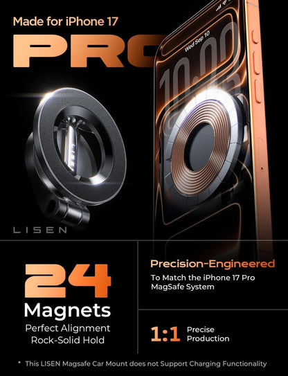LISEN for MagSafe Car Mount, [24 Strong Magnet] 360° Rotation Magnetic Phone Holder Car Support Cellulaire Auto iPhone Car Holder Mount Dash Phone Mount for iPhone 17 Pro Max Air 16 Plus 15 14 13 12