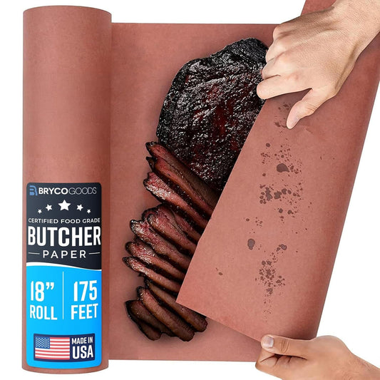 Bryco Goods Pink Butcher Paper Roll - 18 Inch x 175 Feet - Food Grade Peach Paper for Smoking & Grilling Meat, BBQ, Brisket - Unbleached Unwaxed Uncoated