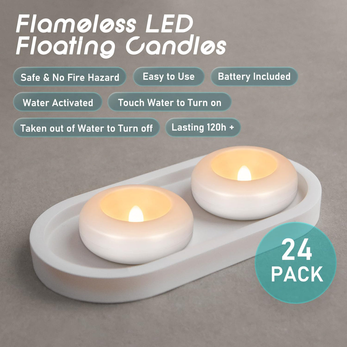 24 Pack 3”Floating Candles Water-Activated Flameless LED Candle, 120 Hour White Battery Operate Waterproof Tealights for Cylinder Vases, Centerpieces at Wedding, Party, Pool,Romantic,Christmas Gift. 🍁 All In One Marketplace Canada