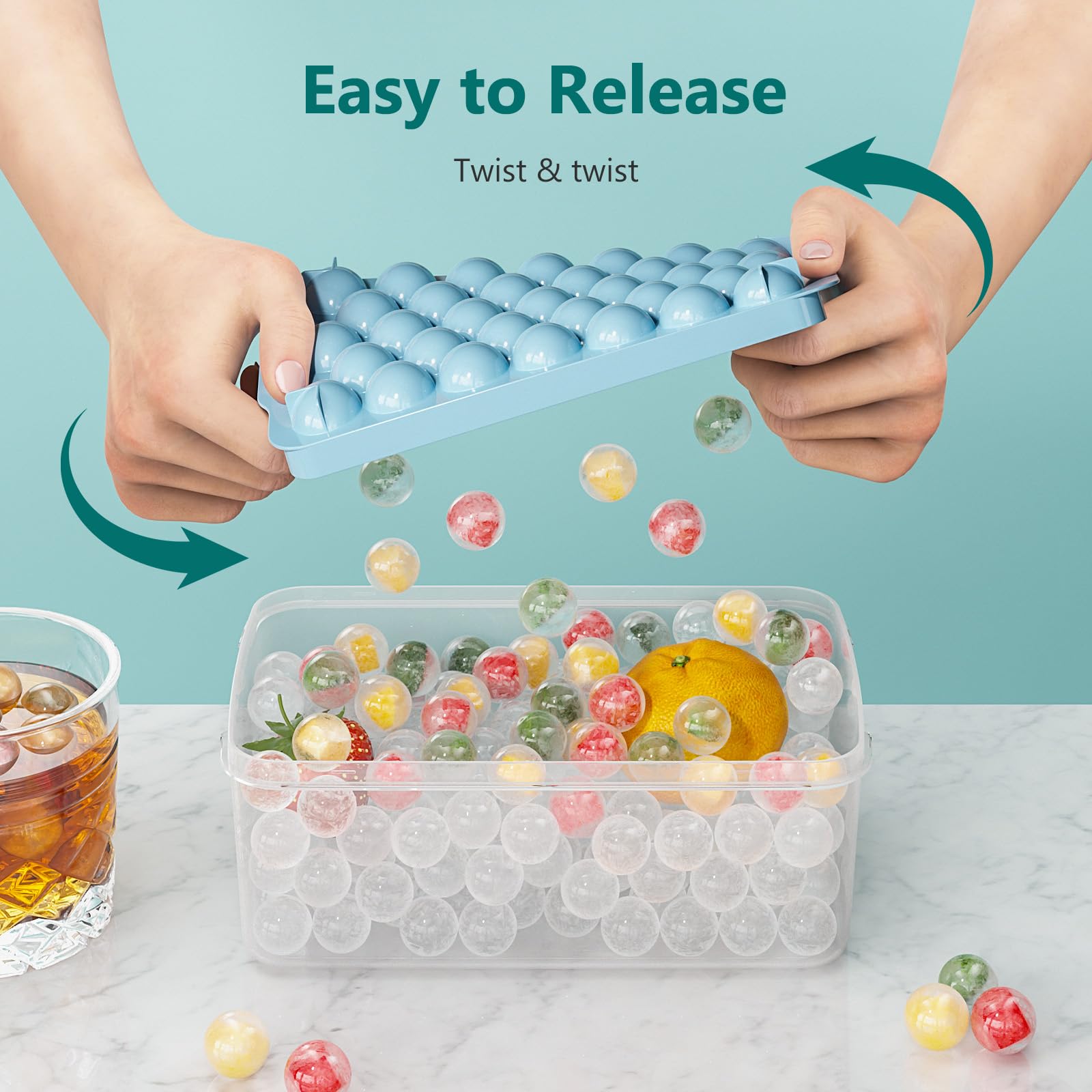 Optish 3 Pack Ice Trays for Freezer, 99 PCS Ice Cube Tray with Lid and Bin, Round Ice Cube Trays for Freezer, Circle Ice Cube Tray for Chilling Drinks - Available at All In One Marketplace Canada