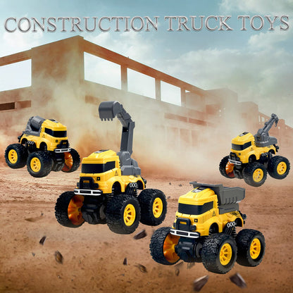 Construction Monster Truck Toys - 4pcs Excavator, Mixer, Crane, Dump Trucks Toy | Push and Go Friction Powered Cars Stunt Vehicles Playset | Kids Birthday Party Favors Gifts for 3+ Year Old Boys Girls - Available at All In One Marketplace Canada